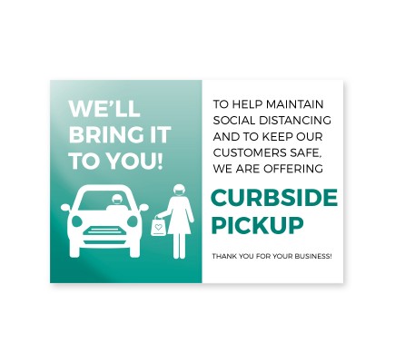 Curbside Pick Up Window Cling  6" x 4" Teal Pack of 25 